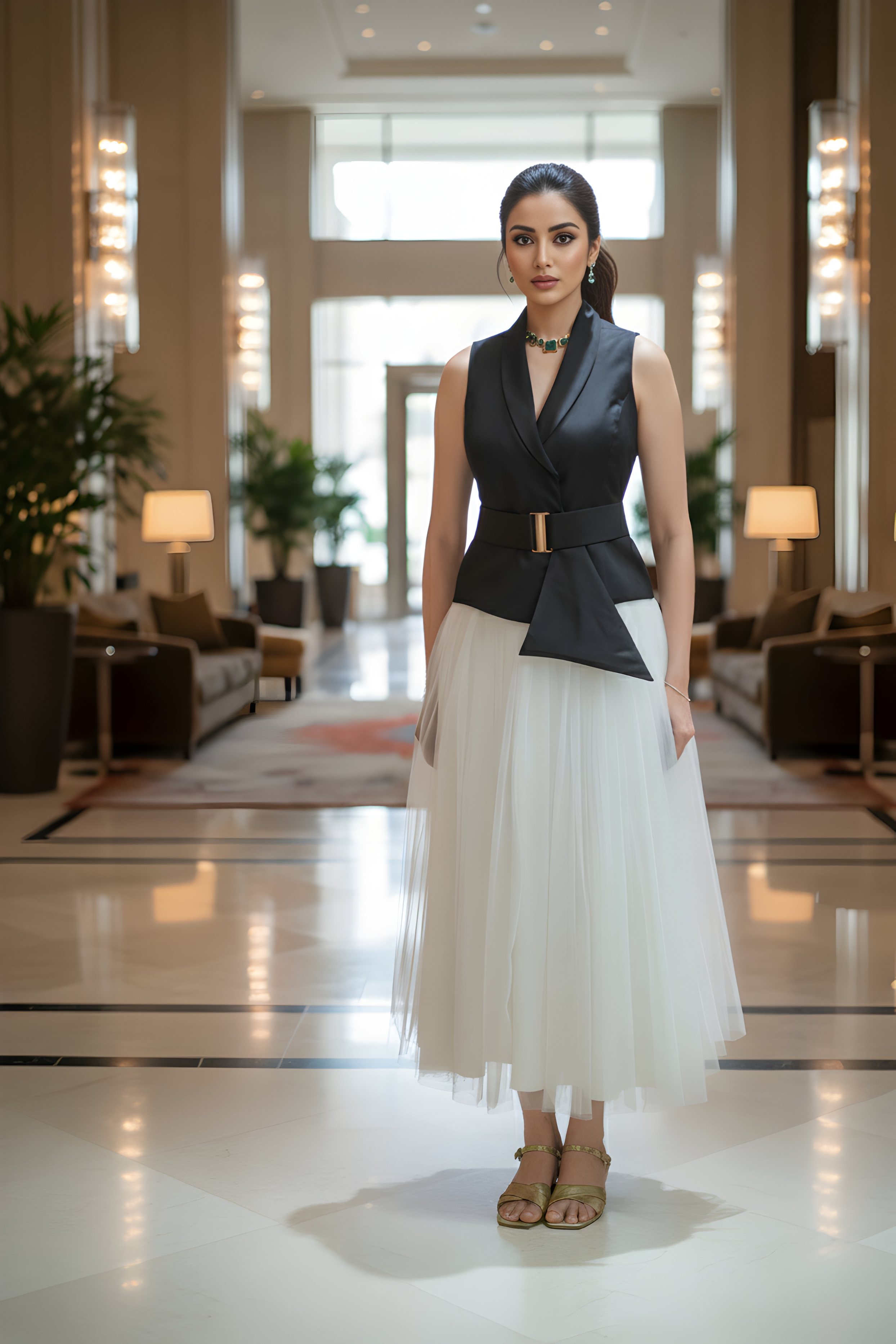 Ivory skirt & Black Waist Coat - Timeless Pairing